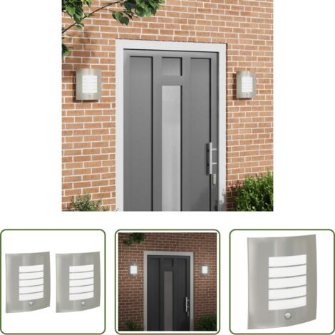 vidaXL Luce da parete -  Lampada da Parete Esterna 2 pcs Argento 23.5 x 9 x 26 cm
