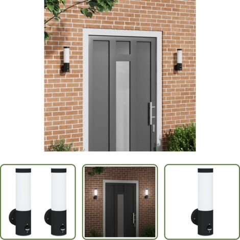vidaXL Luce da parete -  Lampada da Parete Esterna 2 pcs Nero 12 x 8,5 x 29 cm