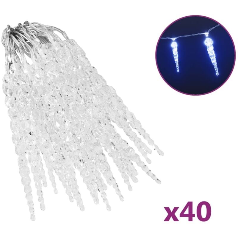 

vidaXL Luces carámbano Navidad 40 uds azul control remoto acrílico - Azul