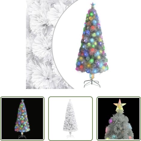 vidaXL Luces de fibra óptica -  Árbol de Navidad artificial con luces fibra óptica blanco 210cm