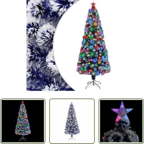 vidaXL Luces de fibra óptica -  Árbol de Navidad con luces fibra óptica blanco y azul 180 cm