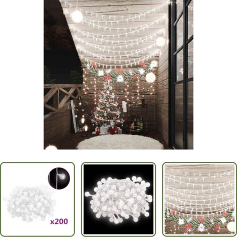 vidaXL Luces decorativas -  Guirnalda de luces globos 8 funciones 200 LED blanco frío 20 m