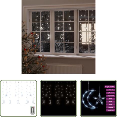 vidaXL Luces decorativas -  Luces estrella y luna 138 LEDs blanco frío con control remoto