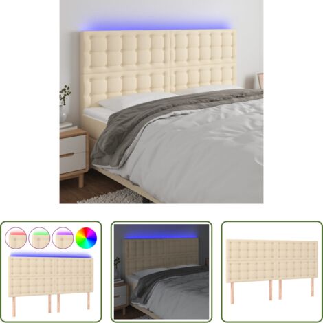 vidaXL Luces LED -  Cabecero con luces LED tela crema 160x5x118/128 cm