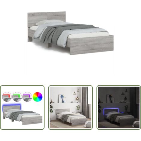 vidaXL Luces LED -  Estructura de cama cabecero luces LED gris Sonoma 100x200 cm
