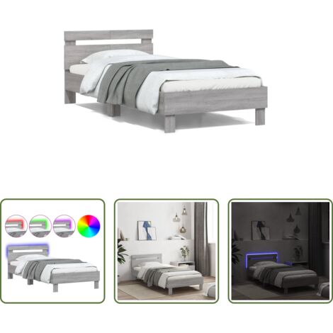 vidaXL Luces LED -  Estructura de cama cabecero luces LED gris Sonoma 100x200 cm