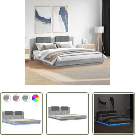 vidaXL Luces LED -  Estructura de cama cabecero luces LED gris Sonoma 160x200 cm
