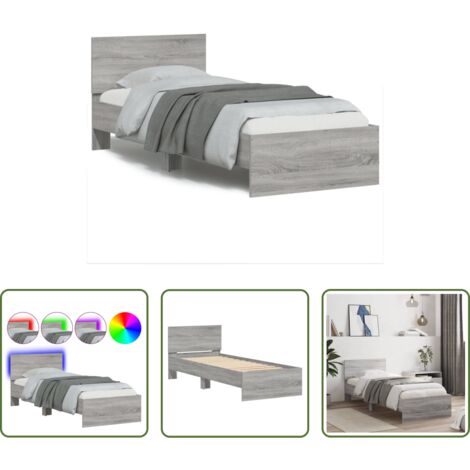 vidaXL Luces LED -  Estructura de cama cabecero luces LED gris Sonoma 90x190 cm