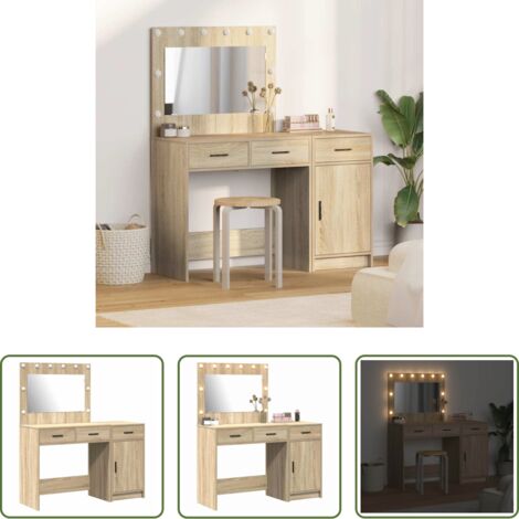 vidaXL Luces LED -  Mesa de tocador con cajón 2 pcs Marrón 40 x 41 x 75 cm