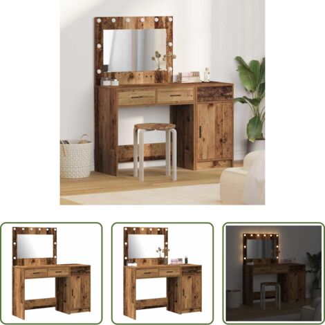 vidaXL Luces LED -  Mesa de tocador con cajón 2 pcs Marrón 40 x 41 x 75 cm