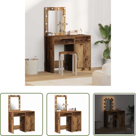 vidaXL Luces LED -  Mesa de tocador con cajón 2 pcs Marrón 50 x 41 x 135 cm