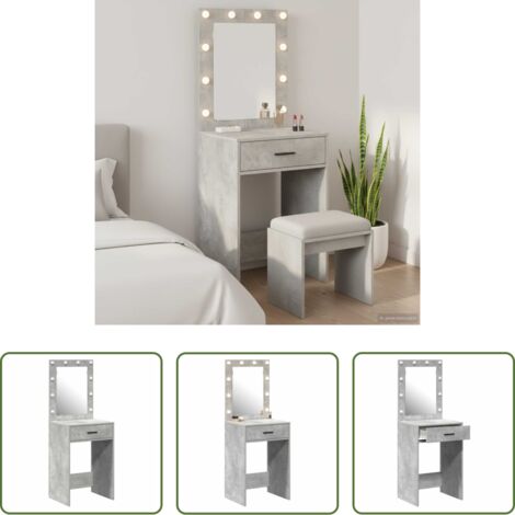 vidaXL Luces LED -  Mesa Tocador con luces de espejo Gris Concreto 50 x 41 x 135 cm