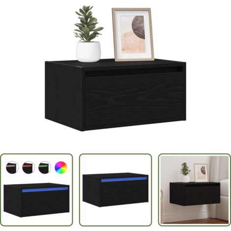 vidaXL Luces LED -  Mesita de noche de pared con luces LED roble negro