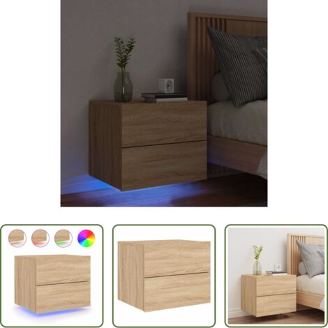 vidaXL Luces led -  Mesita de noche de pared con luces LED roble Sonoma