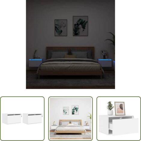 vidaXL Luces LED -  Mesitas de noche de pared con luces LED 2 unidades blanco