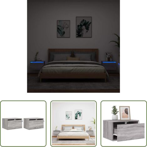 vidaXL Luces LED -  Mesitas de noche de pared con luces LED 2 unidades gris Sonoma