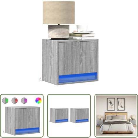 vidaXL Luces LED -  Mesitas de noche de pared con luces LED 2 unidades gris Sonoma