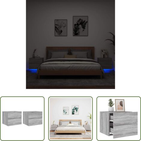 vidaXL Luces LED -  Mesitas de noche de pared con luces LED 2 unidades gris Sonoma