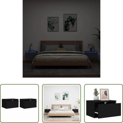 vidaXL Luces LED -  Mesitas de noche de pared con luces LED 2 unidades negro