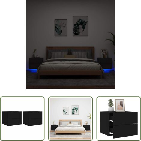 vidaXL Luces LED -  Mesitas de noche de pared con luces LED 2 unidades negro