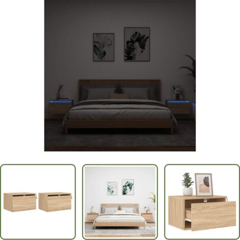 vidaXL Luces LED -  Mesitas de noche de pared con luces LED 2 unidades roble Sonoma