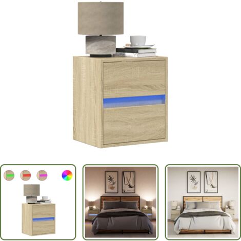 vidaXL Luces LED -  Mesitas de noche de pared con luces LED 2 unidades roble Sonoma