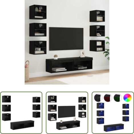 vidaXL Luces LED -  Mueble de TV con tira de luces LED 8 pcs Roble Negro Cristal
