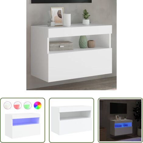 vidaXL Luces LED -  Mueble de TV de pared con luces LED blanco 60x30x40 cm