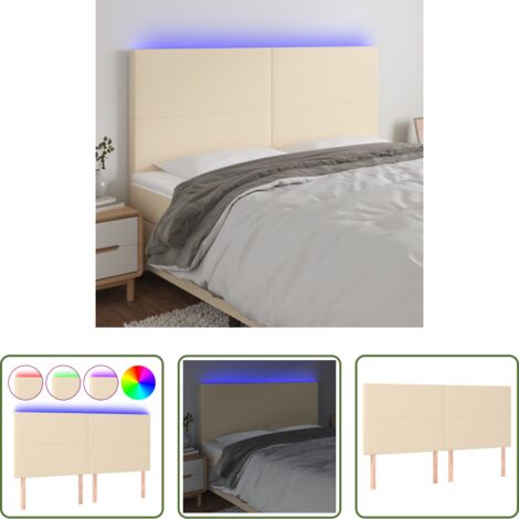 vidaXL Luces LED para cama -  Cabecero con luces LED tela crema 180x5x118/128 cm