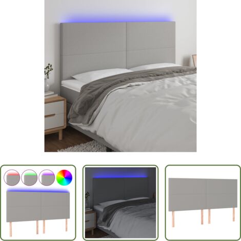 vidaXL Luces LED para cama -  Cabecero con luces LED tela gris claro 180x5x118/128 cm