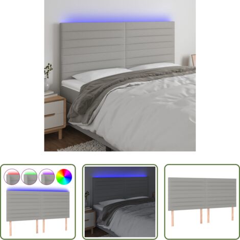 vidaXL Luces LED para cama -  Cabecero con luces LED tela gris claro 180x5x118/128 cm