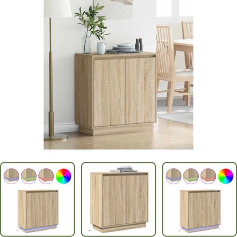 vidaXL Luces LED RGB -  Aparador LED con estante Roble Sonoma 71 x 34,5 x 75 cm