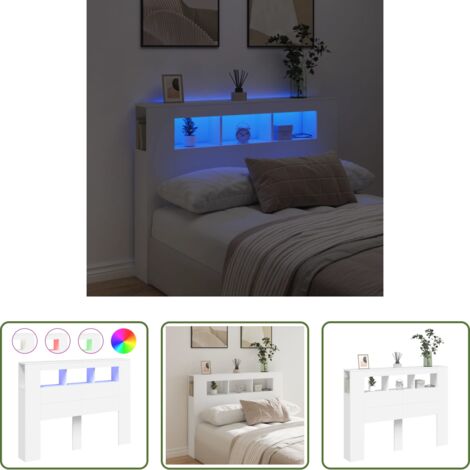 vidaXL Luces LED RGB -  Cabecero con LED madera de ingeniería blanco 140x18,5x103,5 cm