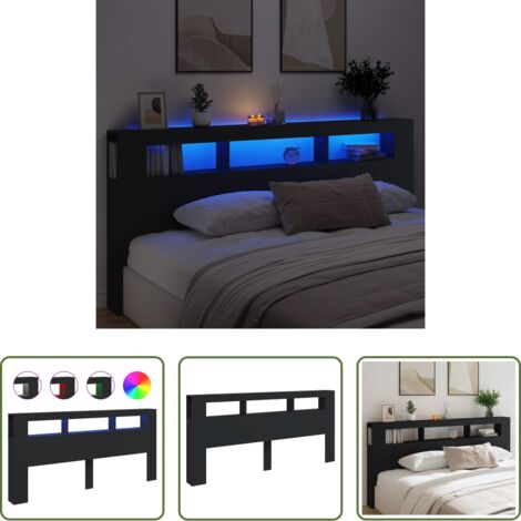 vidaXL Luces LED RGB -  Cabecero con LED madera de ingeniería negro 220x18,5x103,5 cm
