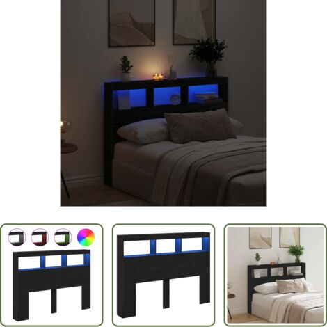 vidaXL Luces LED RGB -  Cabecero de cama con LED roble negro 140x17x102 cm