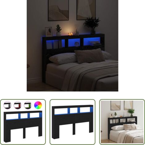 vidaXL Luces LED RGB -  Cabecero de cama con LED roble negro 160x17x102 cm