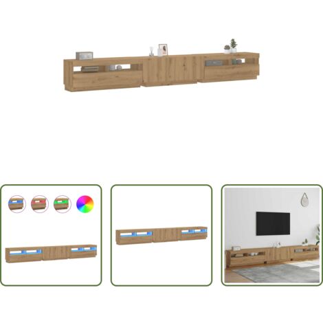 vidaXL Luces LED RGB -  Mueble de TV luces LED madera roble artisan 300x35x40 cm