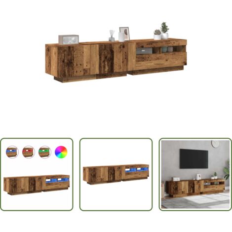 vidaXL Luces LED RGB -  Mueble TV luces LED madera ingeniería envejecida 180x35x40 cm