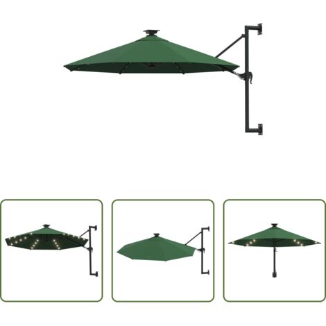 vidaXL Luces LED -  Sombrilla de jardín de pared con luces LED verde 300 cm