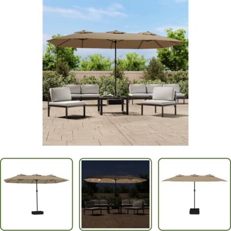 vidaXL Luces LED -  Sombrilla doble de jardín con luces LED gris taupe 449x265 cm