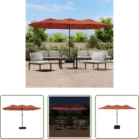 vidaXL Luces LED -  Sombrilla doble de jardín con luces LED terracota 449x265 cm
