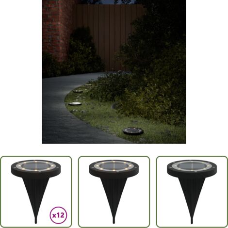 vidaXL Luces solares suelo -  Luces solares suelo jardín con pico tierra blanco cálido 12 uds