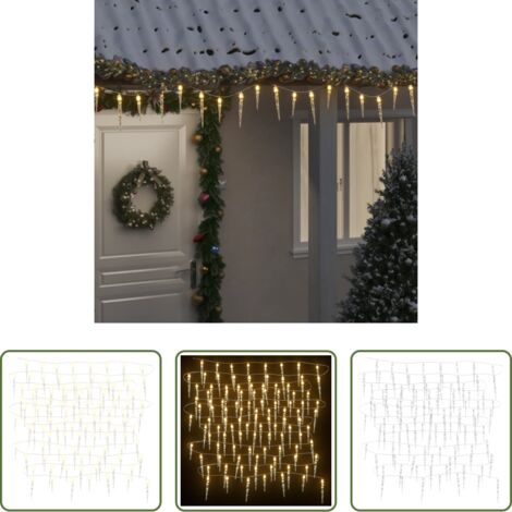 vidaXL Luci a ghiacciolo per interni -  Luci di Natale a forma di ghiacciolo 100 LED Bianco Caldo 10 m Acrilico PVC