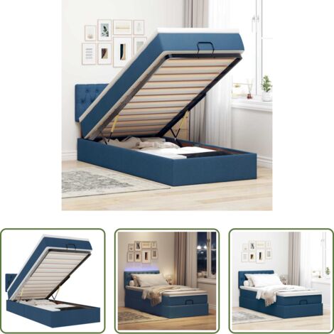 vidaXL Luci a LED -  Pouf Letto con Materasso e LED Blu 100x200 cm in Tessuto