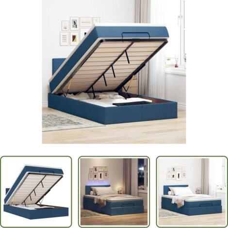 vidaXL Luci a LED -  Pouf Letto con Materasso e LED Blu 120x200 cm in Tessuto