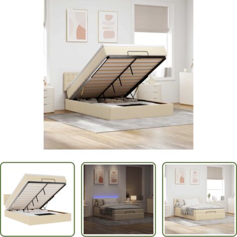 vidaXL Luci a LED -  Pouf Letto con Materasso e LED Crema 140x190 cm