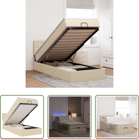 vidaXL Luci a LED -  Pouf Letto con Materasso e LED Crema 90x200 cm in Tessuto