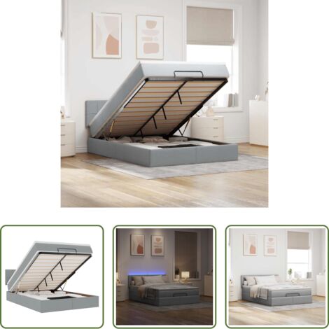 vidaXL Luci a LED -  Pouf Letto con Materasso e LED Grigio Chiaro 140x190 cm