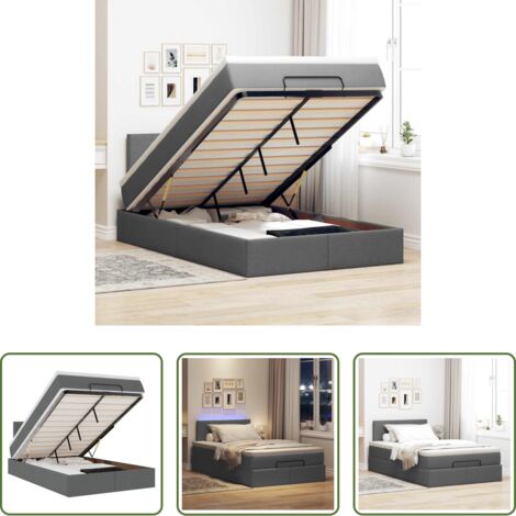 vidaXL Luci a LED -  Pouf Letto con Materasso e LED Grigio Scuro 120x190 cm Tessuto