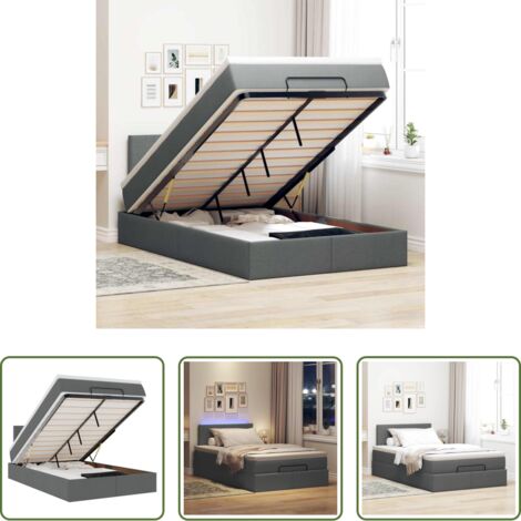vidaXL Luci a LED -  Pouf Letto con Materasso e LED Grigio Scuro 120x200 cm Tessuto